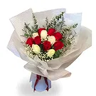 China flowers  -  Romantic Red & White Roses with Baby's Breath Flower Bouquet/Arrangement