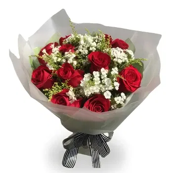 China online Florist - Red Roses and White Wax Flower Arrangement Bouquet