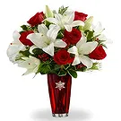 China flowers  -  Romantic Red Roses with White Lilies and Gree Flower Bouquet/Arrangement