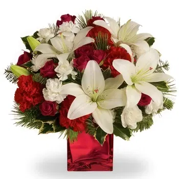 China online Florist - Vibrant Red Roses and Carnations Hand Bouquet Bouquet