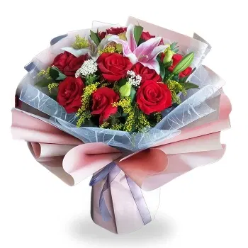 Kina Online Florist - Klassisk röd ros och rosa lilja blomsterarran Bukett