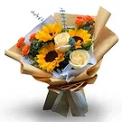 Qingdao flowers  -  Golden Sunflower and Champagne Rose Bouquet Flower Bouquet/Arrangement