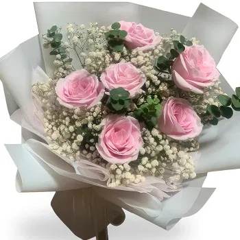 China online Florist - Pink Roses with White Baby's Breath Bouquet Bouquet