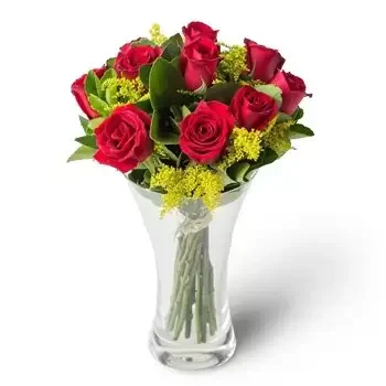 Almeirim flori- Aranjament de 10 trandafiri rosii in vaza Floare Livrare