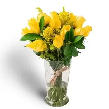 Almeirim kwiaty- Układ 17 Żółtych Róż w Wazonie Kwiat Dostawy