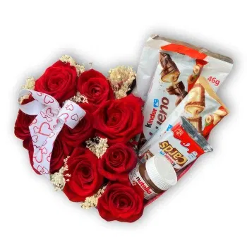 Caldas de Vizela Florista online - Caixa de rosas de luxo e chocolate Kinder Buquê