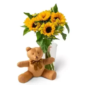 Alagoinhas květiny- Slunečnice ve váze a medvídkovi Květ Dodávka
