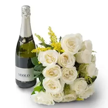 Fortaleza blomster- Bouquet Af 18 Hvide Roser Og Mousserende Vin