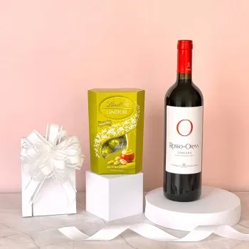  bloemen bloemist- Italiaanse rode wijn en Lindt pistachetruffel Bloem Levering