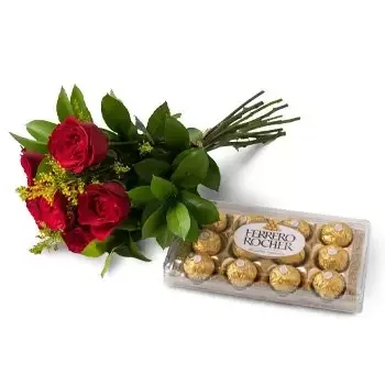 Airoes bunga- Buket 6 Mawar Merah dan Cokelat Bunga Pengiriman