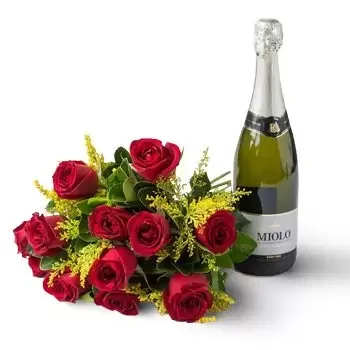 Abelardo Luz bunga- Buket 12 Mawar Merah dan Anggur Bersoda Bunga Pengiriman