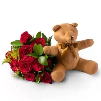 Alecrim bloemen bloemist- Boeket van 12 Rode Rozen en Teddybeer Bloem Levering