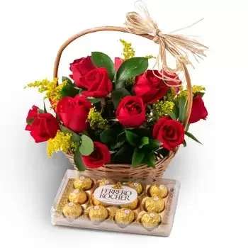 Amanhece blomster- Kurv med 15 røde roser og sjokolade Blomst Levering
