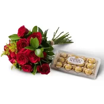 Agua Clara blomster- Bukett med 12 røde roser og sjokolade Blomst Levering