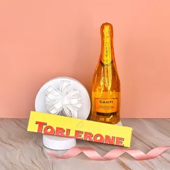 Romania Online blomsterbutikk - Prosseco og XL Toblerone sveitsisk sjokolade Bukett