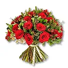 An-Najadah blomster- Bukett med kraftig rød rose og hypericum Blomsterarrangementer bukett
