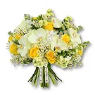 An-Najadah blomster- Hvite hortensiaer og gule roser i bukett Blomsterarrangementer bukett