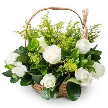 ベレン 花- 15本の白いバラのバスケット 花 配信