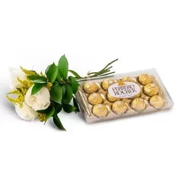 Aguiarnopolis kwiaty- Bukiet 3 białych róż i czekolady Kwiat Dostawy