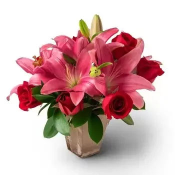 Acaiaca bloemen bloemist- Opstelling van lelies en rode rozen Bloem Levering
