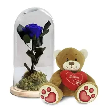 מלאגה פרחים- חבילת לב של ורד כחול נצחי ודובי זר פרחים/סידור פרחים