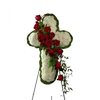 Mexikó-virágok- Vörös-fehér kereszt temetés Virágkötészeti csokor