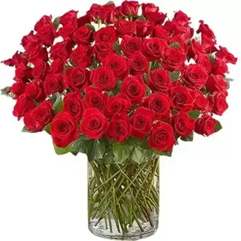 Rimaḥ flori- 100 de trandafiri într-o vază Floare Livrare