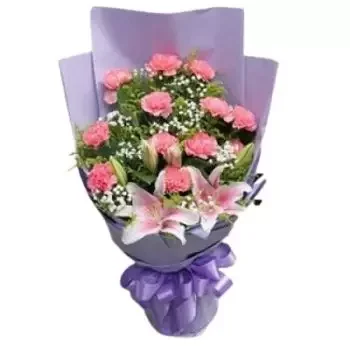 بائع زهور عسير- الزنابق الوردية والقرنفل زهرة التسليم