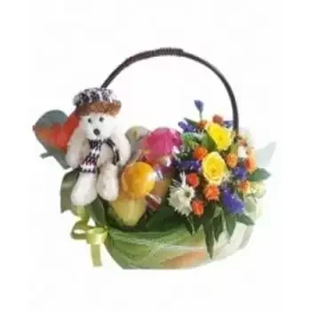 파타야 꽃- 꽃과 곰이 있는 과일 바구니 꽃 배달