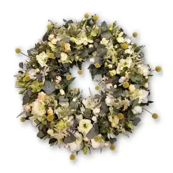 デンマーク 花- 白と緑の葬儀の花輪
