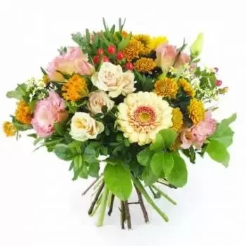 Új-Kaledónia-virágok- Hamburg rózsaszín és narancssárga kerek csoko Virág Szállítás