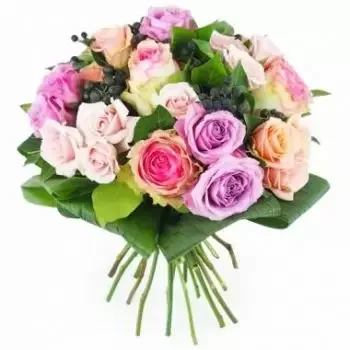 Koumac között-virágok- Pasztell csokor változatos rózsákból Szép Virág Szállítás