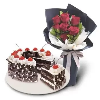 ג'קרטה חנות פרחים באינטרנט - עוגה עם ורדים זר פרחים