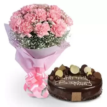 fleuriste fleurs de Sumatra- Bouquet d'oeillets avec gâteau Fleur Livraison