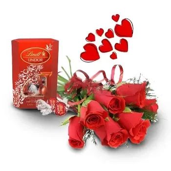 Balgarovo Blumen Florist- Rosen- und Schokoladenblumenstrauß Blumen Lieferung