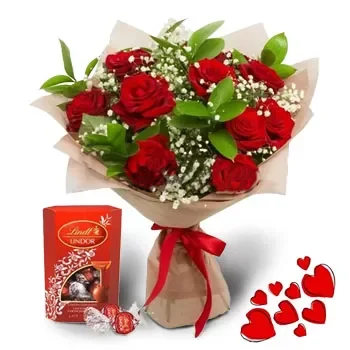 Bulgária-virágok- Lindor csokoládé és egy csokor virág Virág Szállítás
