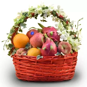 Singapur online květinářství - Květinově zdobený košík s ovocem Kytice