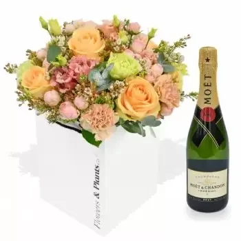 Aggborough & Spennells blomster- Peachy & Moet Blomst Levering