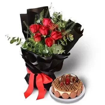 flores Al Gharayen 5 floristeria -  Romance de pétalos con pastel Ramos de  con entrega a domicilio