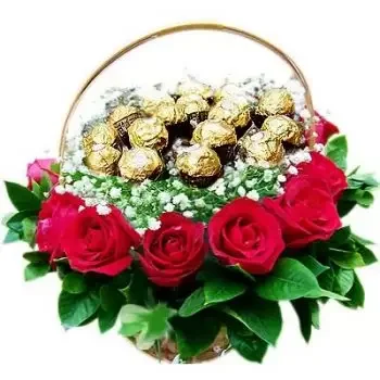 Banha 1 blommor- Korg med rosor och choklad Blomma Leverans