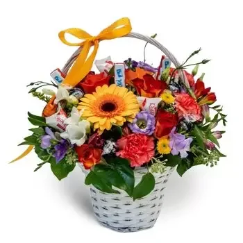 Jablonove kwiaty- Kosz z kwiatami i słodyczami Kwiat Dostawy