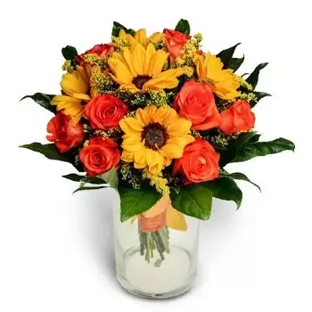 허비 꽃- 해바라기와 오렌지 장미 꽃 배달