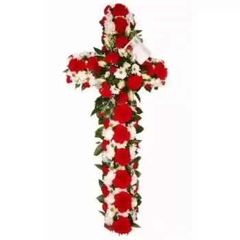 Copenhagen blommor- Röd och vit kors begravning Blomma Leverans