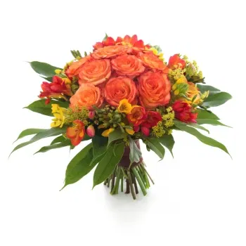 Νεάπολη λουλούδια- Μπουκέτο με πορτοκαλί τριαντάφυλλα
