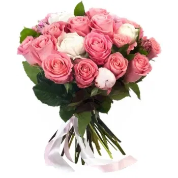 시칠리아 꽃- 흰색과 분홍색 장미 꽃다발
