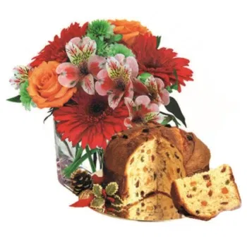 Флоренция цветя- Пъстър цветен букет с панетоне