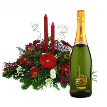 시칠리아 꽃- 붉은 꽃과 프로세코 크리스마스 센터피스