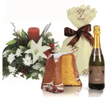 بائع زهور صقلية- قطعة عيد الميلاد المركزية مع باندورو والنبيذ