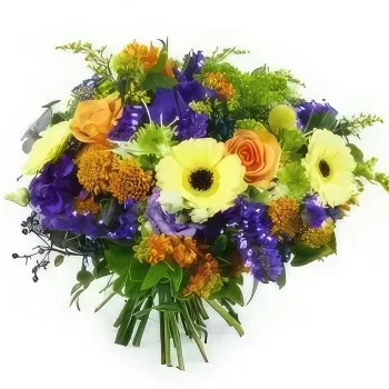fiorista fiori di Strasburgo- Bouquet Amsterdam arancione, giallo e viola Bouquet floreale