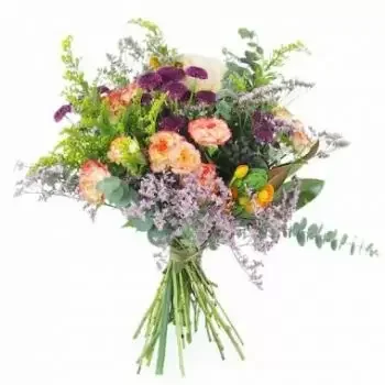 Miły kwiaty- Fioletowy i pomarańczowy rustykalny bukiet Bu Kwiat Dostawy